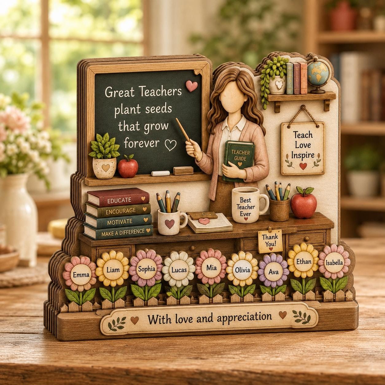 Personalized Teacher Wooden Block, Custom Classroom Keepsake, Desk Decor, End of Year Gift