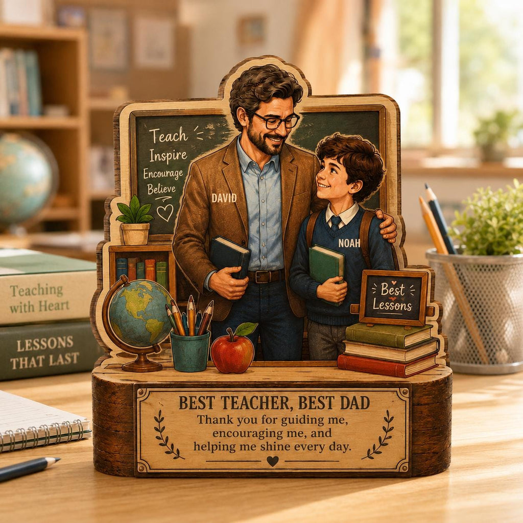 Personalized Teacher Dad Wooden Block, Custom Keepsake, Classroom Desk Decor, Father's Day Gift