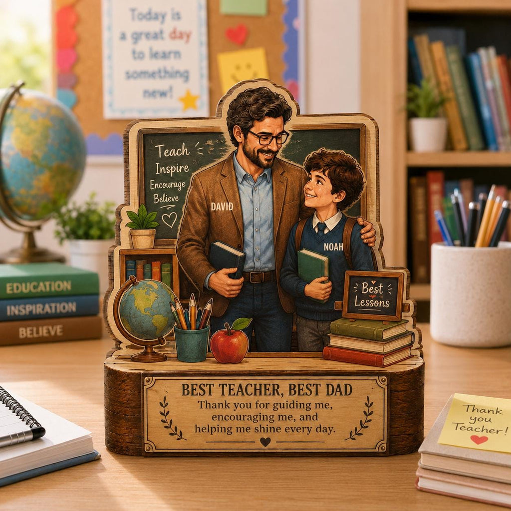 Personalized Teacher Dad Wooden Block, Custom Keepsake, Classroom Desk Decor, Father's Day Gift