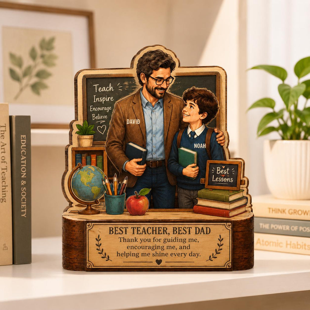 Personalized Teacher Dad Wooden Block, Custom Keepsake, Classroom Desk Decor, Father's Day Gift