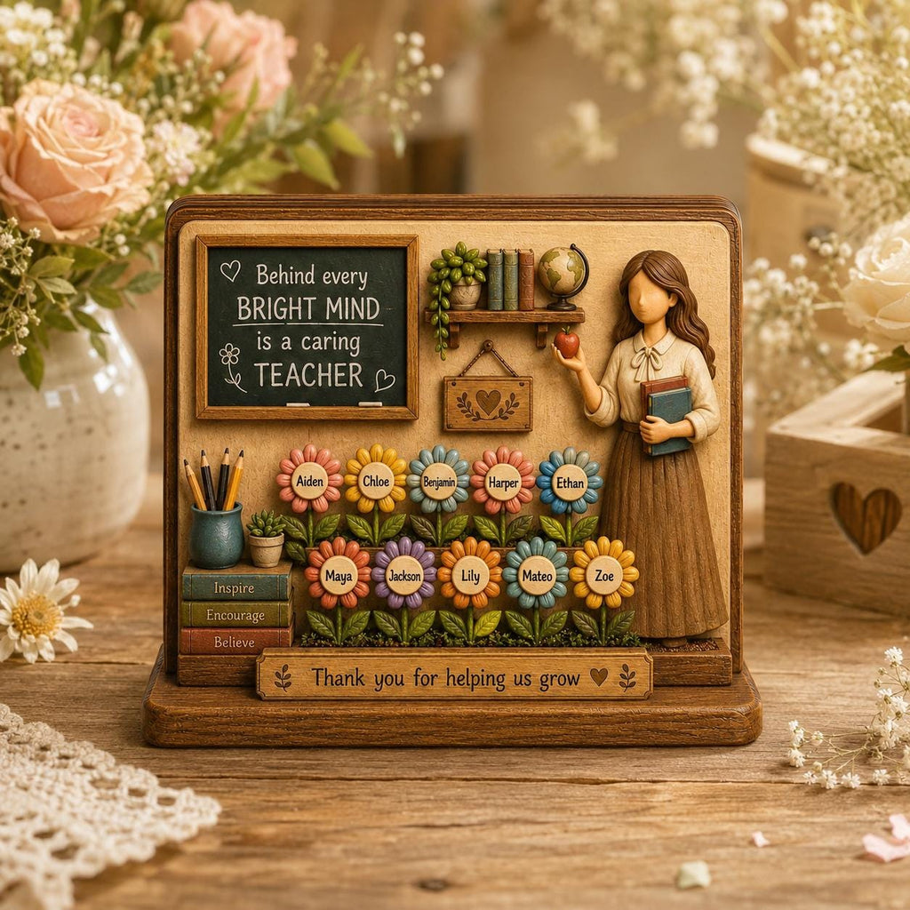 Personalized Teacher Wooden Block Keepsake, Custom Student Names, Desk Decor, Appreciation Gift