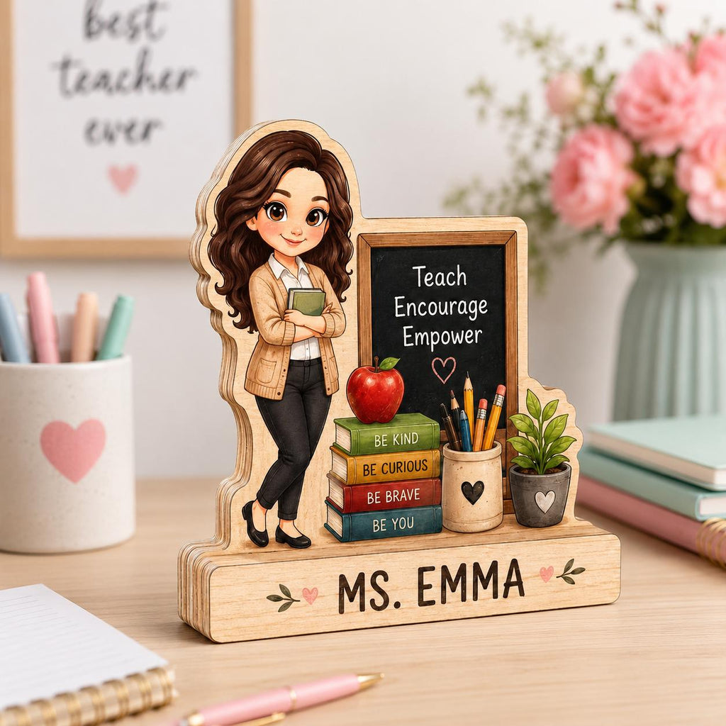 Personalized Teacher Wooden Desk Decor, Custom Name Plaque, Appreciation Keepsake Block