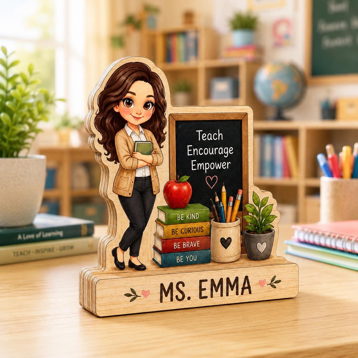 Personalized Teacher Wooden Desk Decor, Custom Name Plaque, Appreciation Keepsake Block