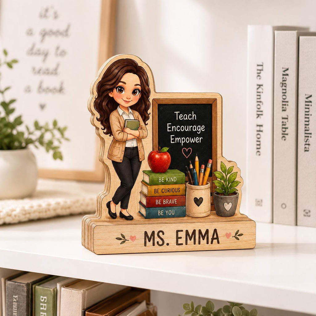 Personalized Teacher Wooden Desk Decor, Custom Name Plaque, Appreciation Keepsake Block