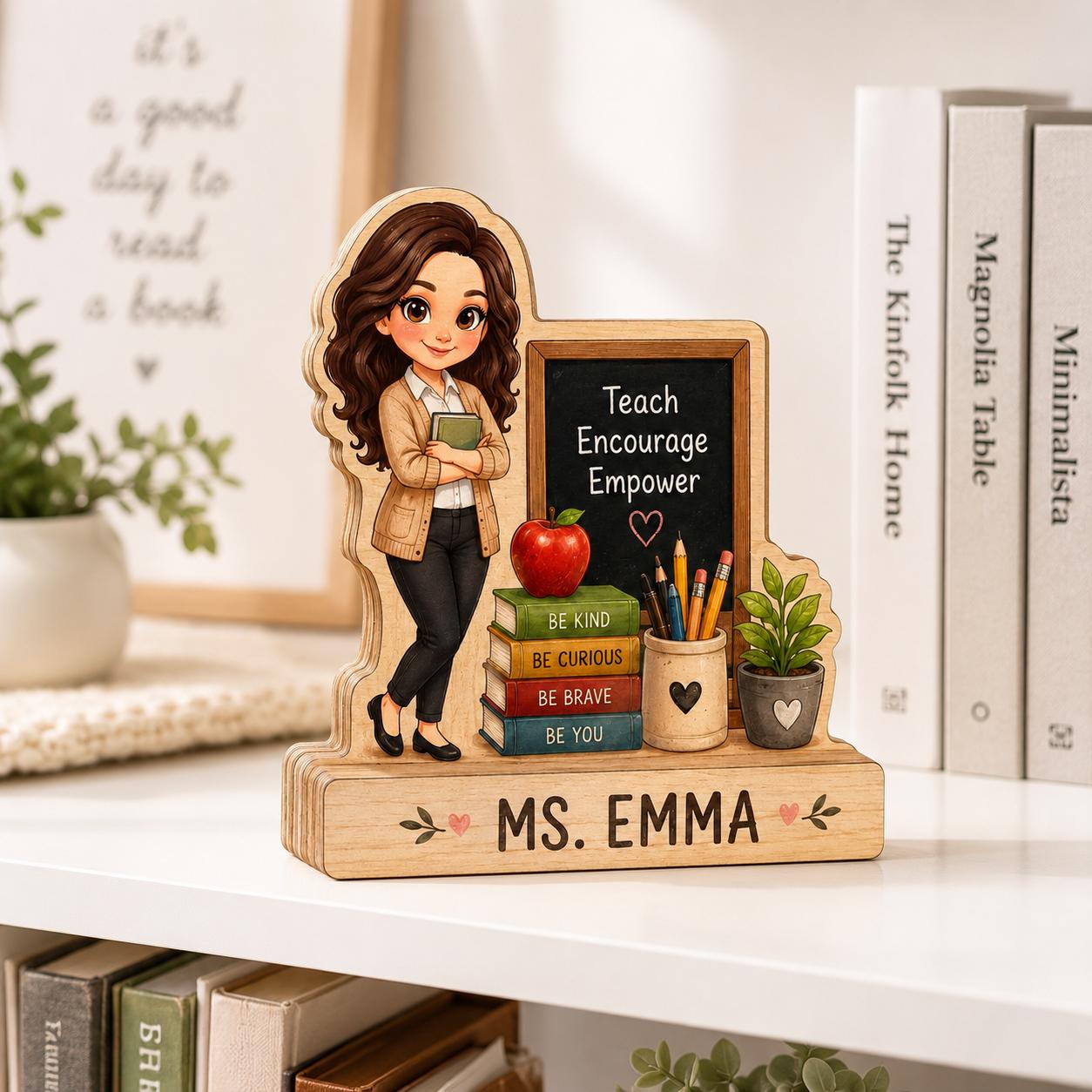 Personalized Teacher Wooden Desk Decor, Custom Name Plaque, Appreciation Keepsake Block
