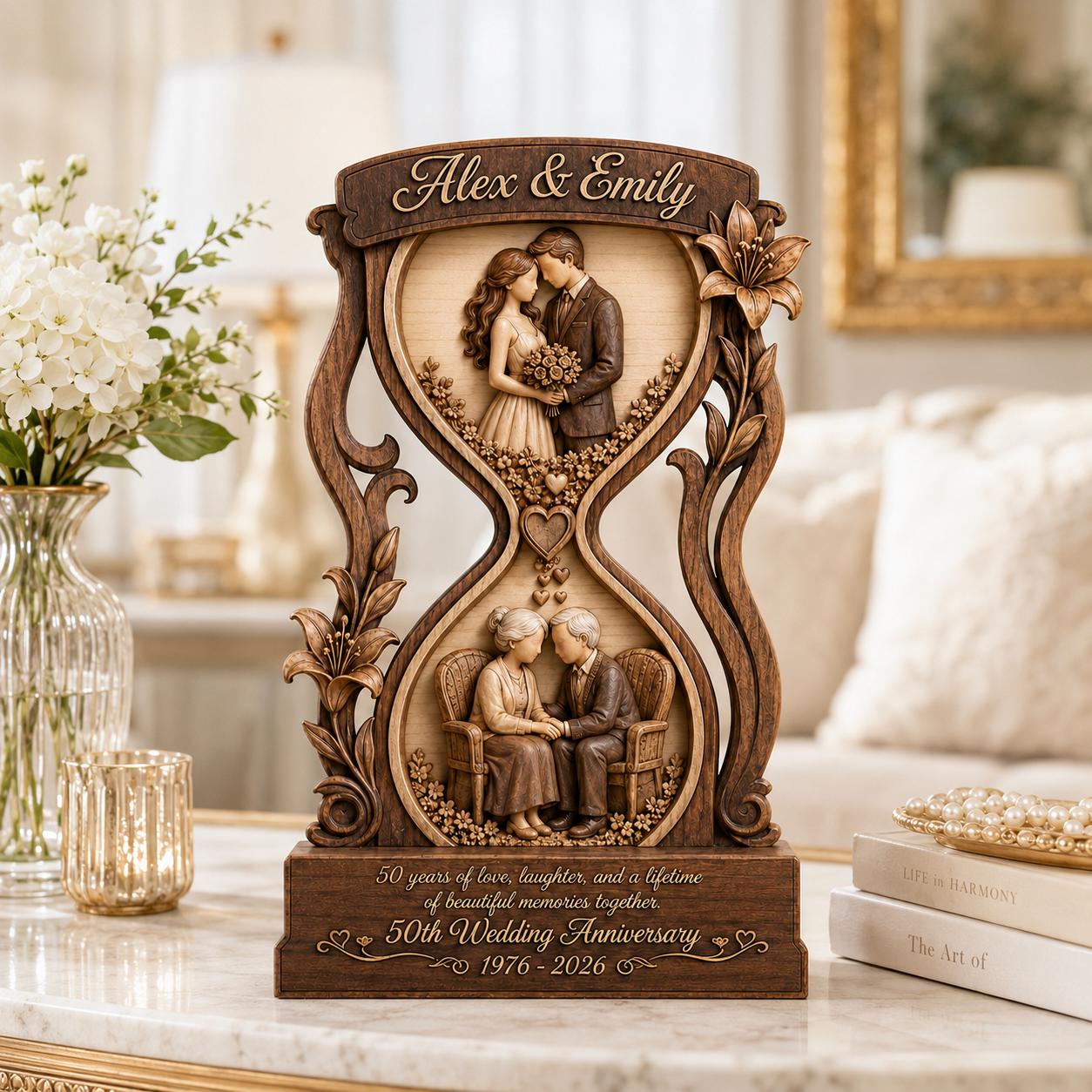 Personalized 50th Anniversary Wooden Block Gift, Custom Golden Wedding Keepsake, Couple Memory Decor, 50 Years of Love Gift