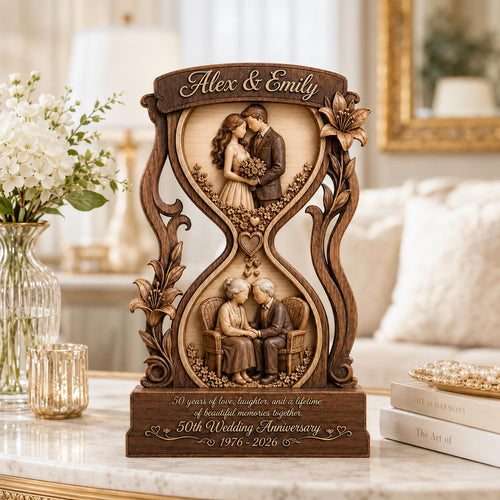 Personalized 50th Anniversary Wooden Block Gift, Custom Golden Wedding Keepsake, Couple Memory Decor, 50 Years of Love Gift