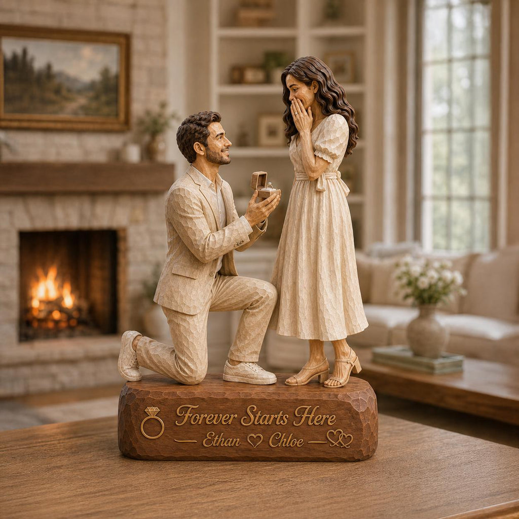 Personalized Proposal Couple Wooden Block, Custom Engagement Keepsake, Romantic Decor