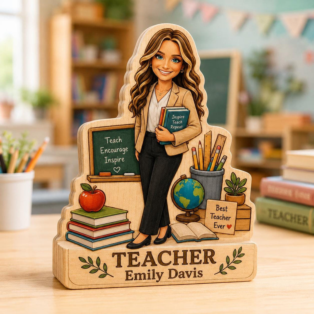 Personalized Teacher Wooden Block, Custom Photo Desk Decor, Appreciation Keepsake