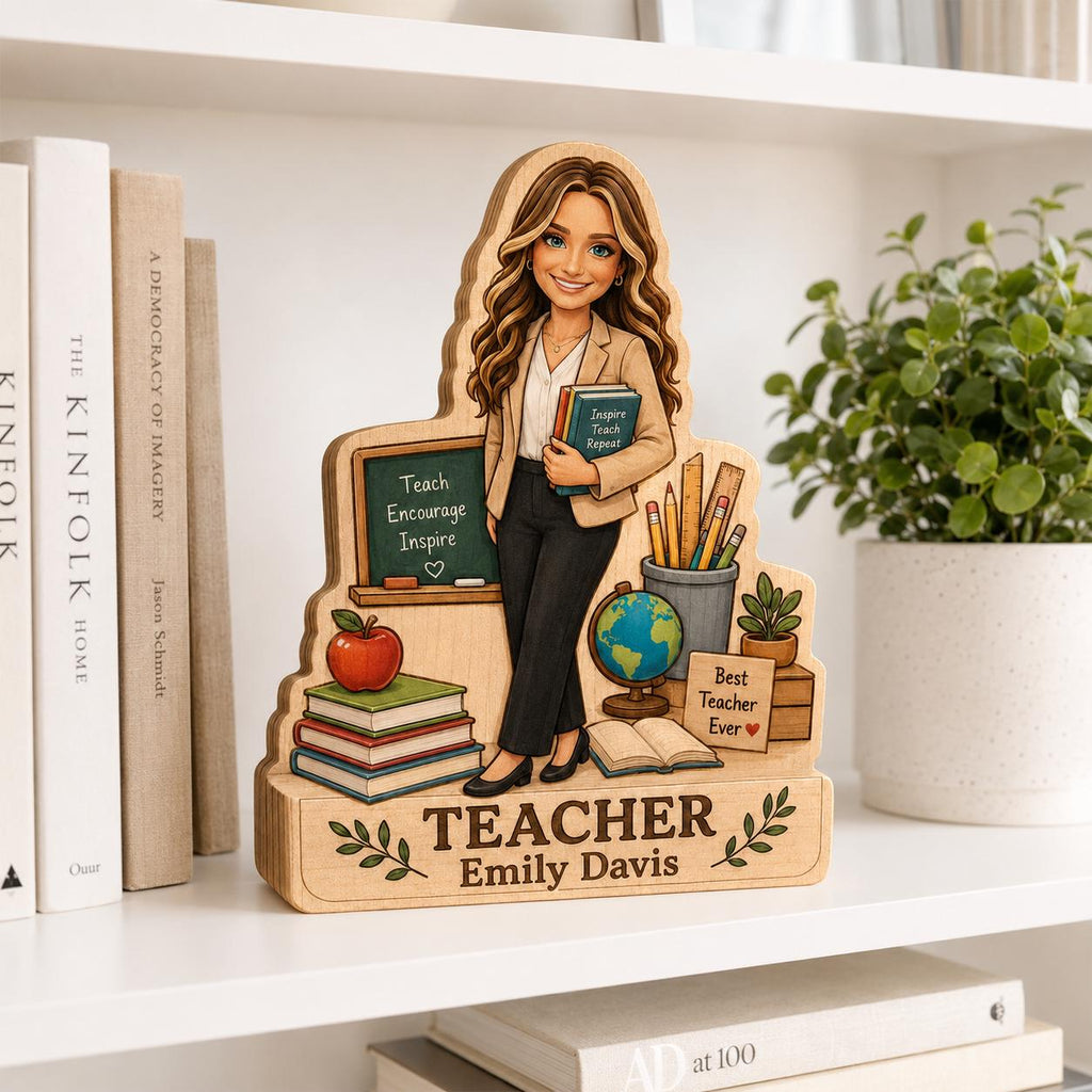 Personalized Teacher Wooden Block, Custom Photo Desk Decor, Appreciation Keepsake