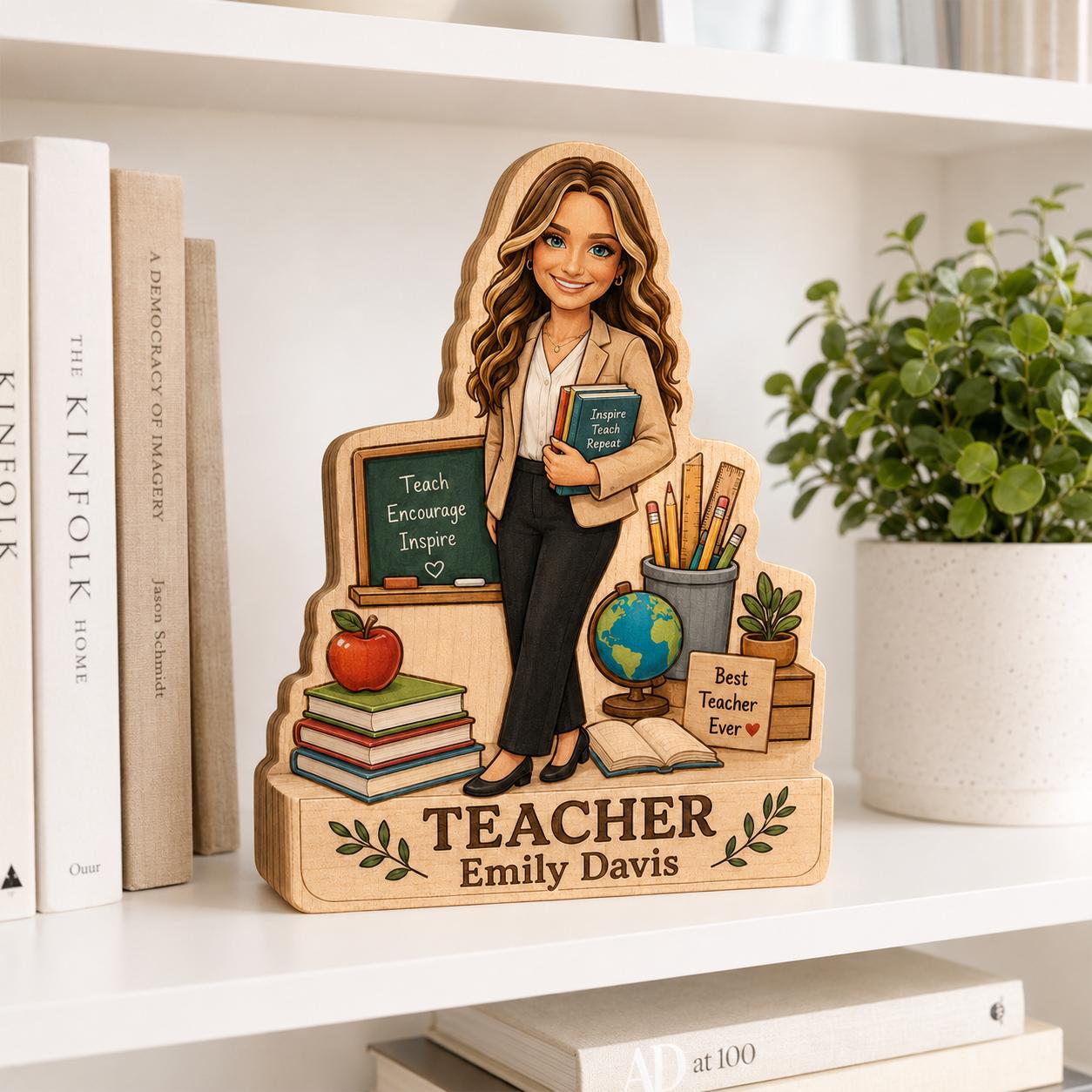 Personalized Teacher Wooden Block, Custom Photo Desk Decor, Appreciation Keepsake