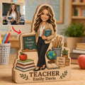 Personalized Teacher Wooden Block, Custom Photo Desk Decor, Appreciation Keepsake