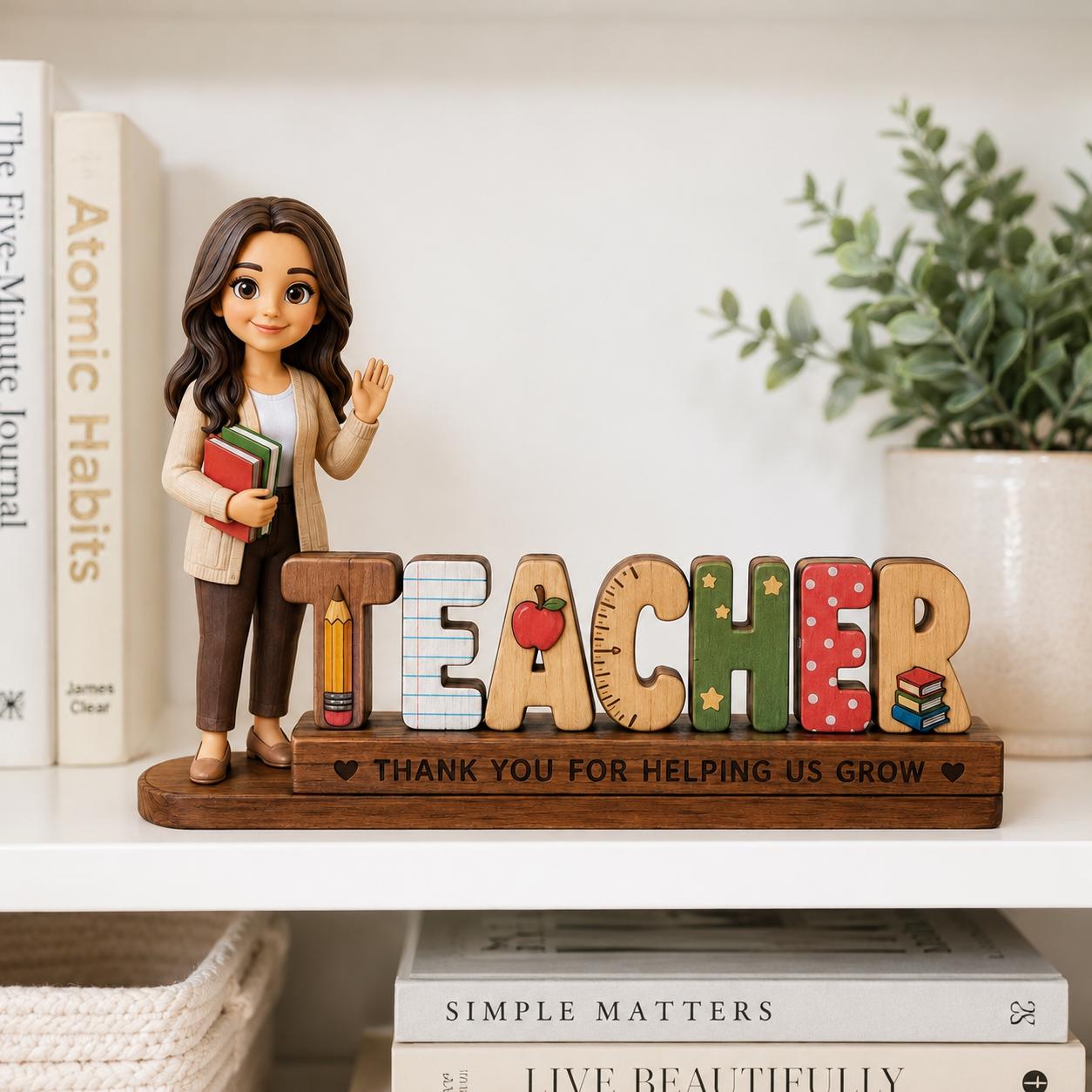 Personalized Teacher Photo Wooden Block, Custom Teacher Name Sign, Classroom Desk Decor, Teacher Appreciation Gift, End of Year Keepsake