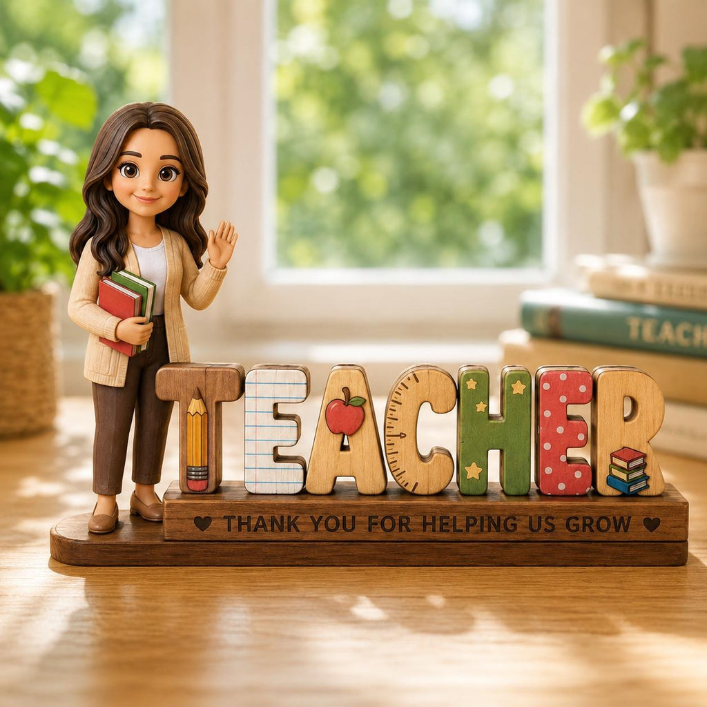 Personalized Teacher Photo Wooden Block, Custom Teacher Name Sign, Classroom Desk Decor, Teacher Appreciation Gift, End of Year Keepsake