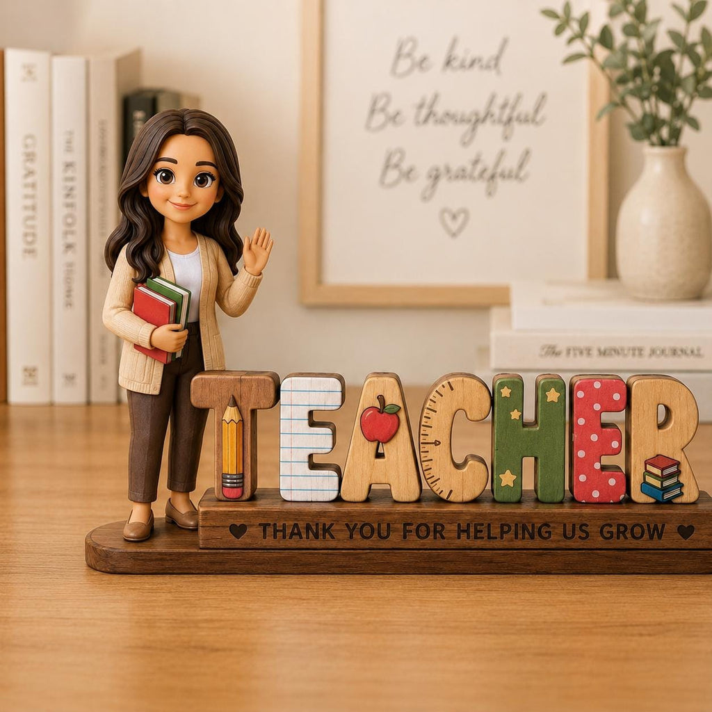 Personalized Teacher Photo Wooden Block, Custom Teacher Name Sign, Classroom Desk Decor, Teacher Appreciation Gift, End of Year Keepsake