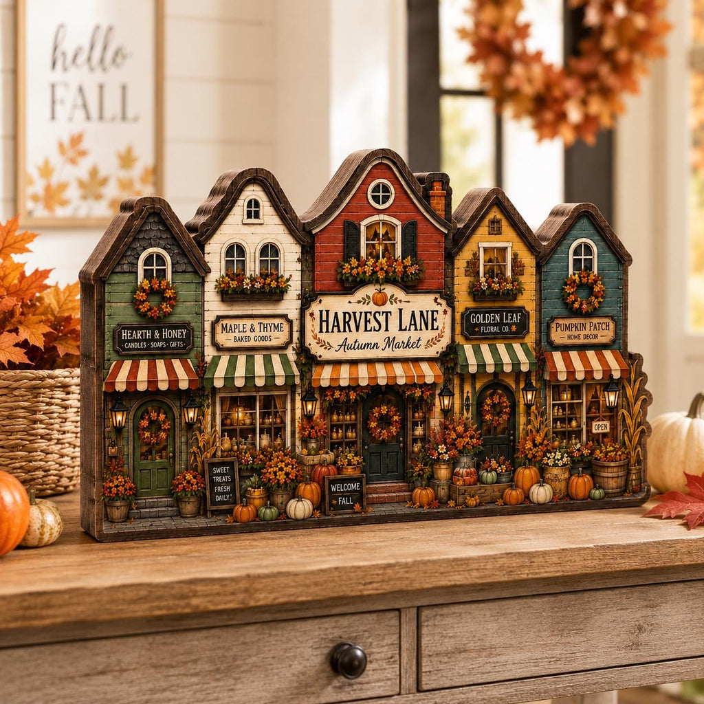 Fall Wooden Block Decor, Autumn Market Shelf Sitter, Harvest Lane Storefront Sign, Pumpkin Village, Cozy Farmhouse Falls Gift
