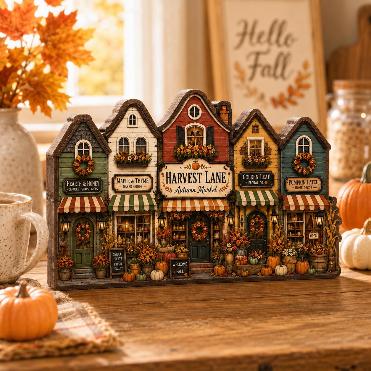 Fall Wooden Block Decor, Autumn Market Shelf Sitter, Harvest Lane Storefront Sign, Pumpkin Village, Cozy Farmhouse Falls Gift