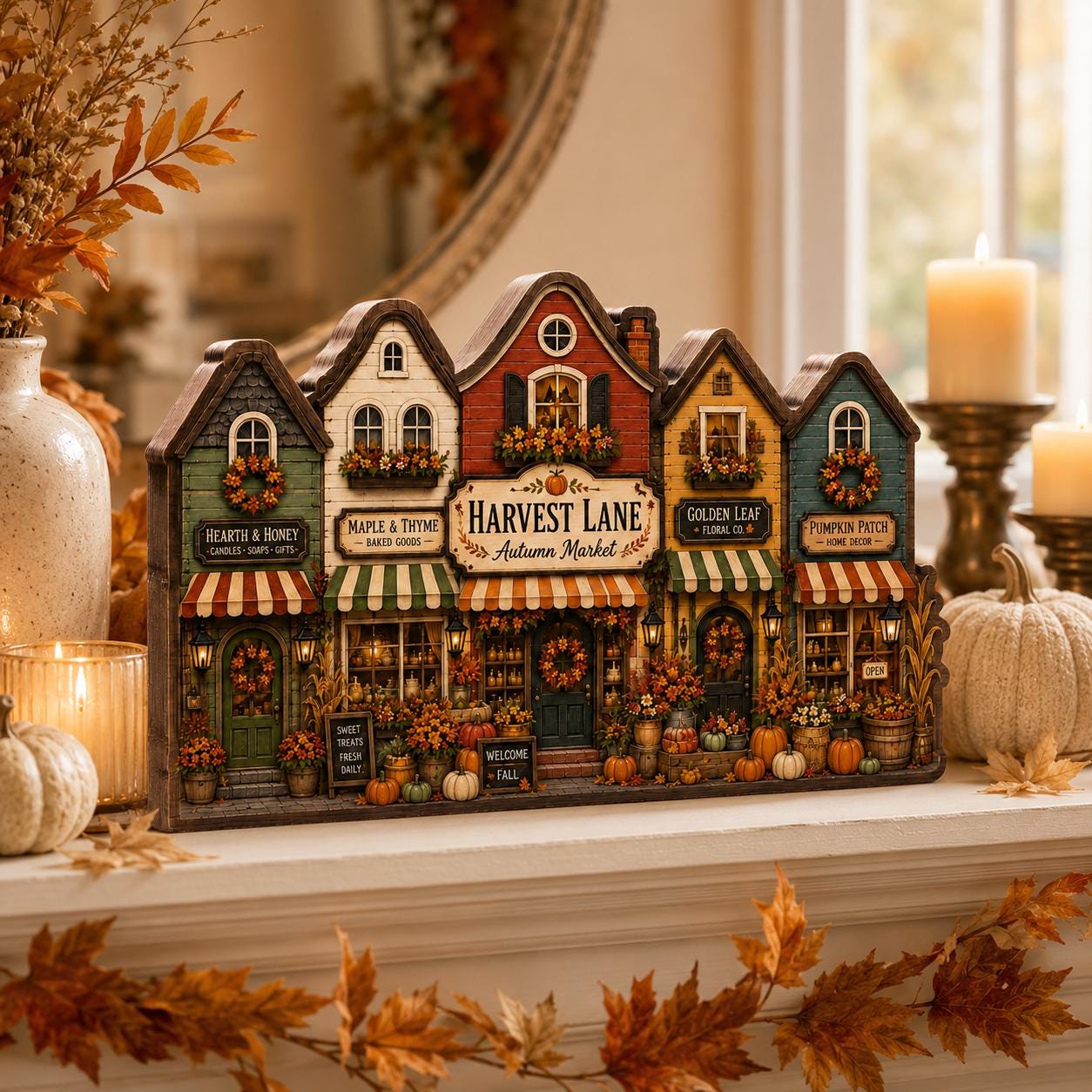 Fall Wooden Block Decor, Autumn Market Shelf Sitter, Harvest Lane Storefront Sign, Pumpkin Village, Cozy Farmhouse Falls Gift
