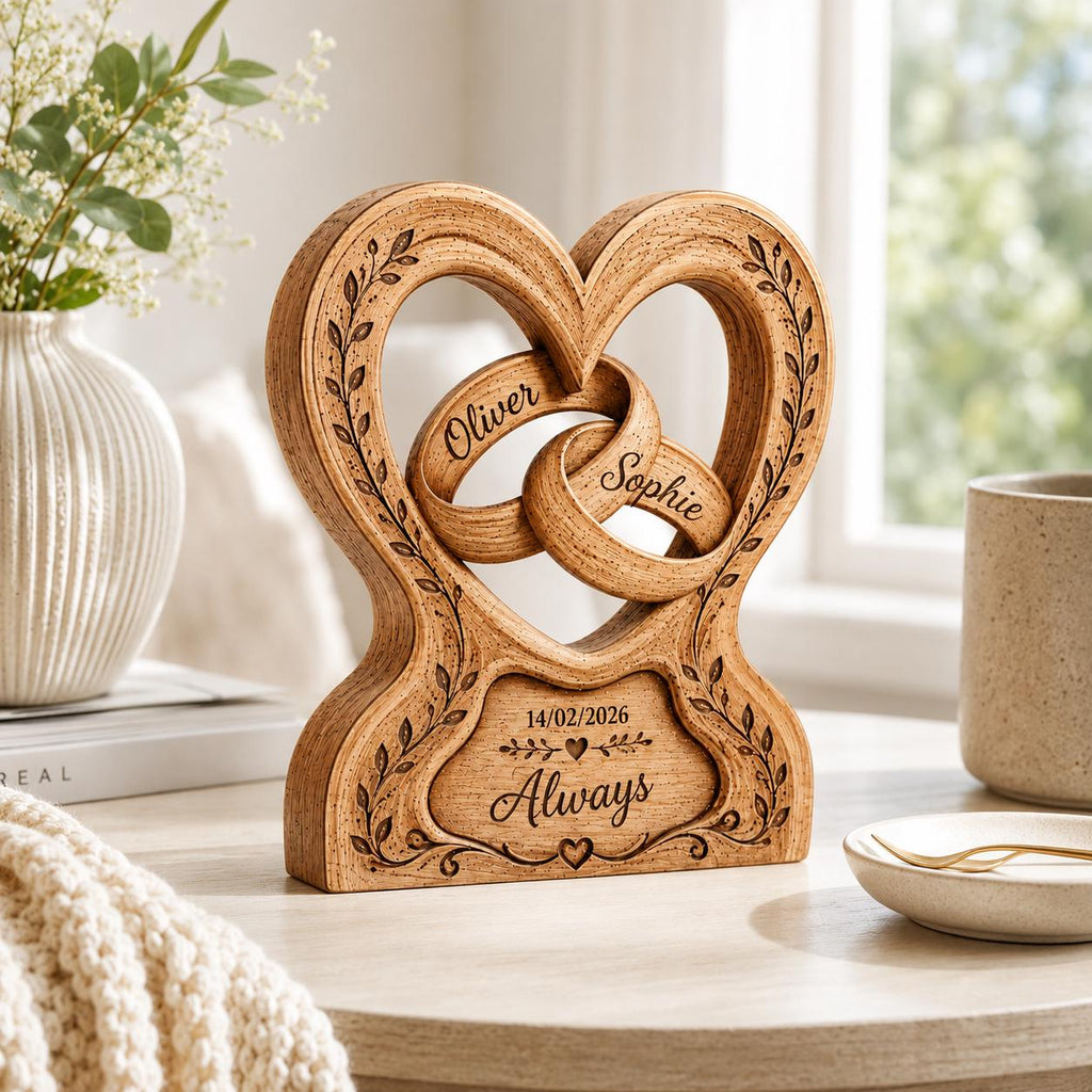 Personalized Wedding Gift 2026 Custom Couples Name Anniversary Sign Rustic Heart Wooden Block Engagement Gift 2D Flat Desktop Decor