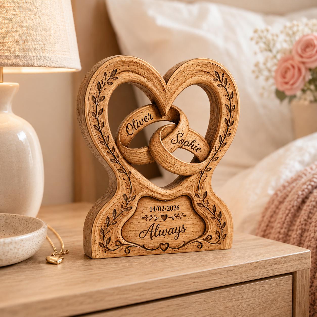 Personalized Wedding Gift 2026 Custom Couples Name Anniversary Sign Rustic Heart Wooden Block Engagement Gift 2D Flat Desktop Decor