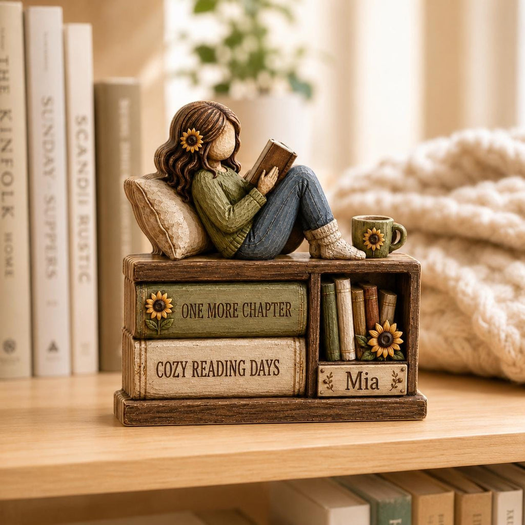 Cozy Reading Days Shelf Sitter Wooden Block, Custom Reader Gift, One More Chapter Library Sign, Book Lover Keepsake