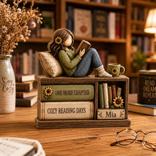 Cozy Reading Days Shelf Sitter Wooden Block, Custom Reader Gift, One More Chapter Library Sign, Book Lover Keepsake