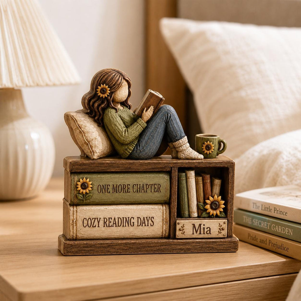 Cozy Reading Days Shelf Sitter Wooden Block, Custom Reader Gift, One More Chapter Library Sign, Book Lover Keepsake