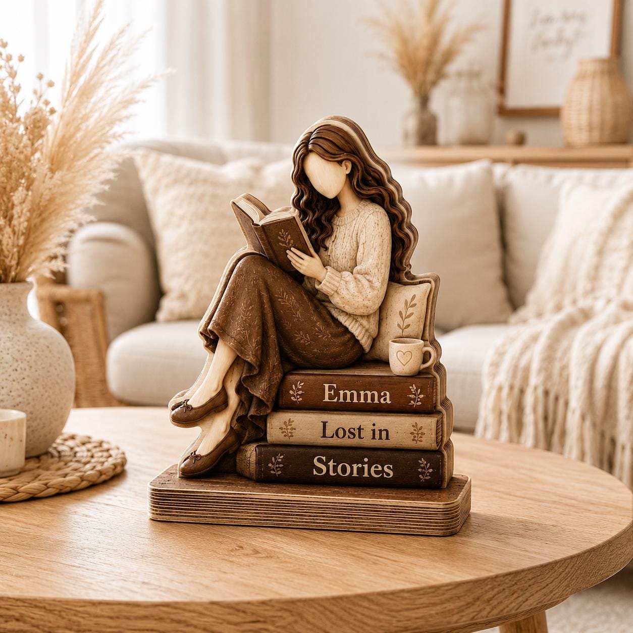 Personalized Reading Girl Wooden Block, Custom Book Lover Shelf Decor, Cozy Library Gift, Lost In Stories Reader Sign, Name Keepsake
